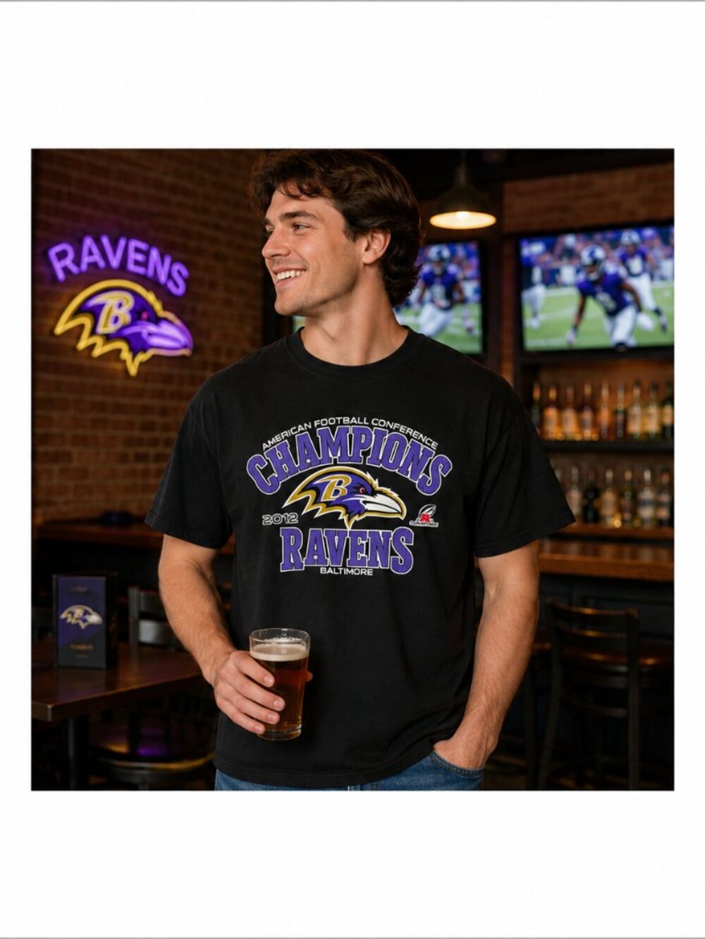 Baltimore Ravens 2012 AFC Champions T-Shirt Size Large NFL Football Black